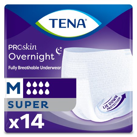 Essity HMS North America Inc Unisex Adult Absorbent Underwear TENA® ProSkin™ Overnight Super Pull On with Tear Away Seams Medium Disposable Heavy Absorbency - Bag of 14 - 72235-BG