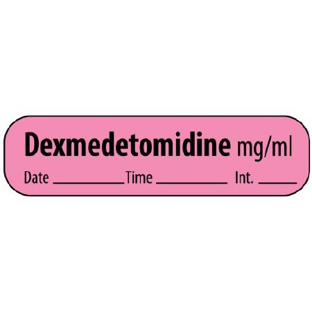 Precision Dynamics Drug Label MedVision® Anesthesia Label Dexmedetomidine mg/mL Date_Time_Int Fluorescent Pink 3/8 X 1-7/16 Inch - Roll of 1 - MV02FP6494-RL