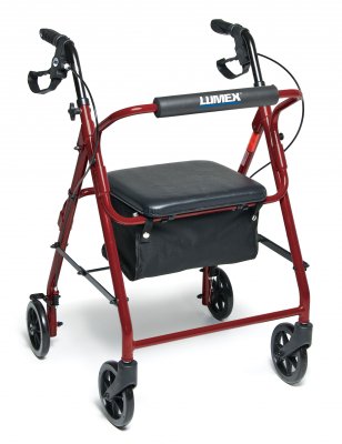 Graham-Field 4 Wheel Rollator Lumex® Walkabout Basic Red Adjustable Height / Lightweight / Folding Aluminum Frame - Each - RJ4900R-EA