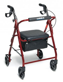 Graham-Field 4 Wheel Rollator Lumex® Walkabout Basic Red Adjustable Height / Lightweight / Folding Aluminum Frame - Each - RJ4900R-EA