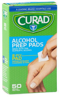 Medline Alcohol Prep Pad Curad® 70% Strength Isopropyl Alcohol Individual Packet Medium Sterile - Case of 1200 - CUR0907375RB-CS
