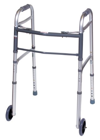 Apex-Carex Healthcare Folding Walker with Wheels Adjustable Height Carex® Aluminum Frame 300 lbs. Weight Capacity 30 to 37 Inch Height - Each - FGA87100 0000-EA