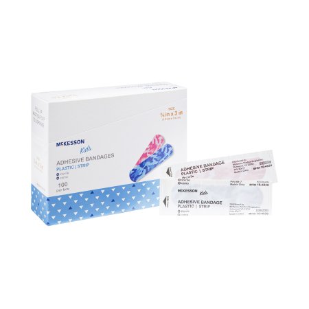McKesson Adhesive Strip McKesson Kids™ 3/4 X 3 Inch Plastic Rectangle Kid Design (Blue / Pink Camo) Sterile - Box of 100 - 16-4836-BX