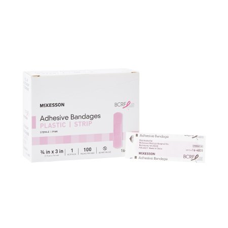 McKesson Adhesive Strip McKesson 3/4 X 3 Inch Plastic Rectangle Pink Sterile - Case of 2400 - 16-4835-CS