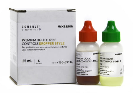 McKesson Urine Chemistry Urinalysis Control McKesson Consult™ Analyte Testing Positive Level / Negative Level 2 Level 1 (Abnormal) 25 mL Bottles, 2 Level 2 (Normal with hCG) 25 mL Bottles - Box of 4 - 163-89116-BX