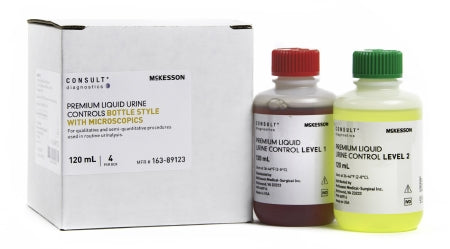 McKesson Urine Chemistry Urinalysis Control McKesson Consult™ Microscopic Testing Positive Level / Negative Level 2 Level 1 (Abnormal) 120 mL Bottles, 2 Level 2 (Normal with hCG) 120 mL Bottles - Box of 4 - 163-89123-BX