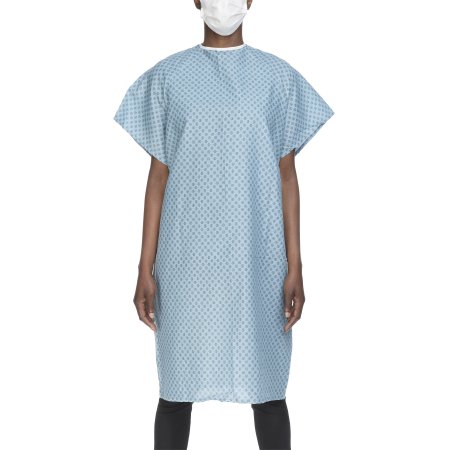 Lew Jan Textile Patient Exam Gown One Size Fits Most Blue / White Print Reusable - DZ/12 - V61-0100PT-DZ