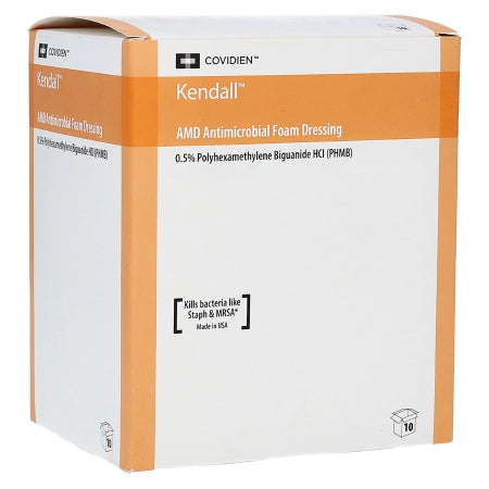 Cardinal Antibacterial Foam Dressing Kendall™ AMD 5-1/2 X 5-1/2 Inch With Border Without Film Backing Silicone Adhesive Square Sterile - Case of 50 - 55566BAMDG-CS