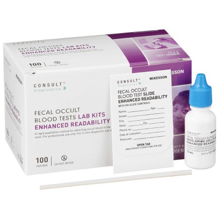 McKesson Cancer Screening Test Kit McKesson Consult™ Colorectal Cancer Screening Fecal Occult Blood Test (FOBT) Stool Sample 100 Tests CLIA Waived - Box of 1 - 127-100ER-BX