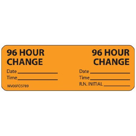 Precision Dynamics Pre-Printed Label MedVision® Advisory Label Orange Paper 96 Hour Change Black Syringe Label 1 X 2-15/16 Inch - Roll of 1 - MV06FO5789-RL