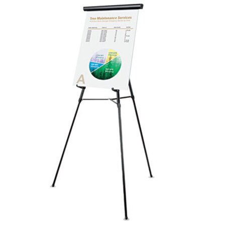 Universal® 3-Leg Telescoping Easel with Pad Retainer, Adjusts 34" to 64", Aluminum, Black - Each - UNV-43150-EA