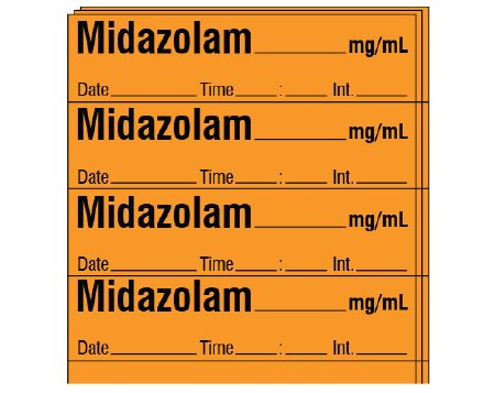 Shamrock Scientific Drug Label Shamrock Anesthesia Label MIDAZOLAM _____ mg / mL / Date _____ Time _____ Int. _____ Orange 1/2 X 1 Inch - Pack of 250 - SA-212-DTI-PK-PK