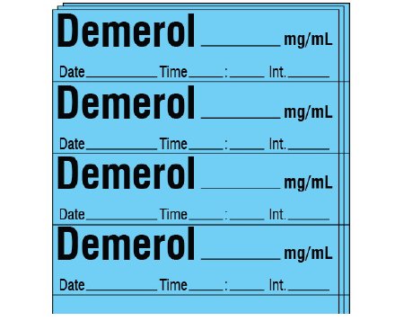 Shamrock Scientific Drug Label Shamrock Anesthesia Label DEMEROL _____ mg / mL / Date _____ Time _____ Int. _____ Blue 1/2 X 1 Inch - Pack of 250 - SA-248-DTI-PK-PK