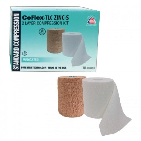 Andover Coated Products 2 Layer Compression Bandage System CoFlex® TLC Zinc with Indicators 3 Inch X 6 Yard / 3 Inch X 7 Yard Self-Adherent / Pull On Closure Tan NonSterile 35 to 40 mmHg - Case of 16 - 8830UBZ-SC-CS