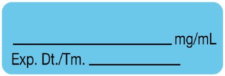 United Ad Label Pre-Printed / Write On Label Advisory Label Light Blue Paper Blank _______mg/mL /Exp. Dt./Tm.____ Black Syringe Label 1/2 X 1-1/2 Inch - Roll of 1 - ULAL600-RL