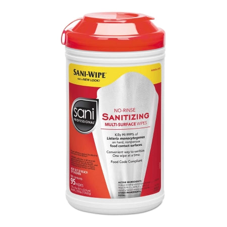 Professional Disposables Sani Professional® No-Rinse Sanitizing Multi-Surface Surface Cleaner / Sanitizer Premoistened Alcohol Based Manual Pull Wipe 95 Count Canister Alcohol Scent NonSterile - Case of 6 - P56784-CS
