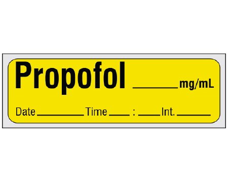 Shamrock Scientific Drug Label Shamrock Anesthesia Label Propofol_mg/mL Date_Time_Int_ Yellow 1/2 X 1 Inch - Roll of 1 - SA-205-DTI-PRE-RL