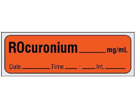 Shamrock Scientific Drug Label Shamrock Anesthesia Label Rocuronium_mg/mL Date_Time_Int_ Fluorescent Red 1/2 X 1 Inch - Roll of 1 - SA-2214-DTI-PRE-RL