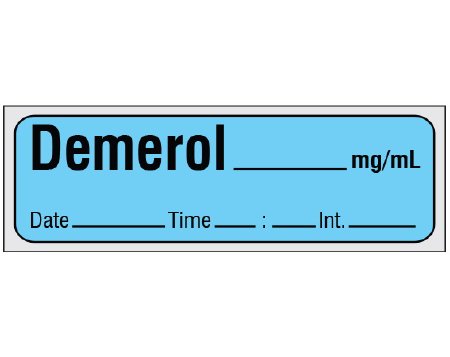 Shamrock Scientific Drug Label Shamrock Anesthesia Label DEMEROL _____ mg / mL / Date _____ Time _____ Int. _____ Blue 1/2 X 1 Inch - Roll of 1 - SA-248-DTI-PRE-RL