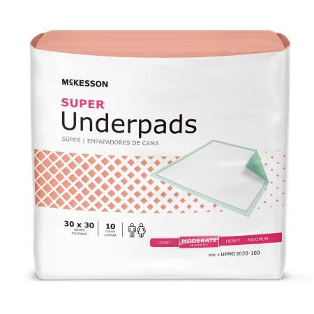 McKesson Disposable Underpad McKesson Super 30 X 30 Inch Fluff / Polymer Moderate Absorbency - Case of 100 - UPMD3030-100-CS