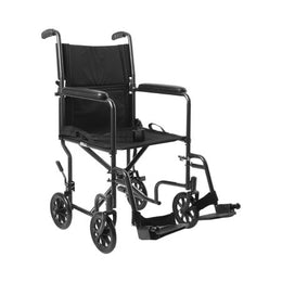 McKesson Lightweight Transport Chair McKesson Steel Frame with Silver Vein Finish 250 lbs. Weight Capacity Fixed Height / Padded Arm Black Upholstery - Each - 146-TR39E-SV-EA