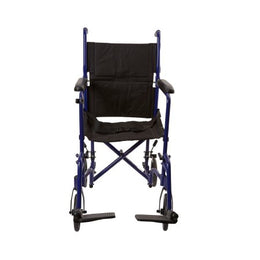 McKesson Lightweight Transport Chair McKesson Aluminum Frame with Blue Finish 300 lbs. Weight Capacity Fixed Height / Padded Arm Black Upholstery - Each - 146-ATC19-BL-EA