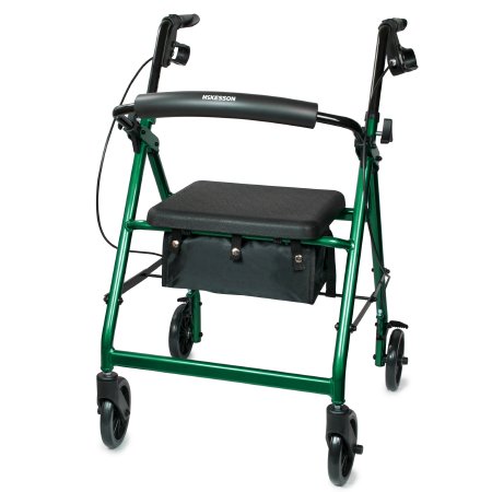 McKesson 4 Wheel Rollator McKesson Green Adjustable Height / Folding Aluminum Frame - Each - 146-R726GR-EA