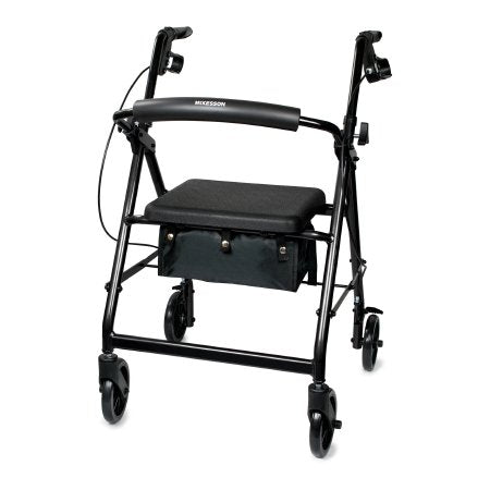 McKesson 4 Wheel Rollator McKesson Black Adjustable Height / Folding Aluminum Frame - Each - 146-R726BK-EA