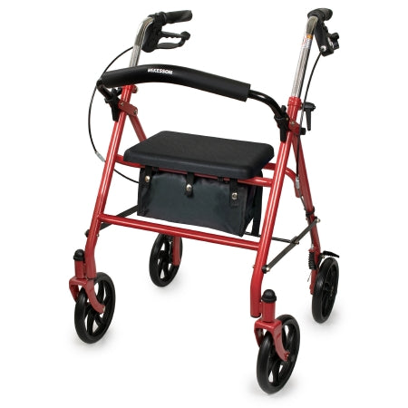 McKesson 4 Wheel Rollator McKesson Red Adjustable Height / Folding Steel Frame - Each - 146-10257RD-1-EA