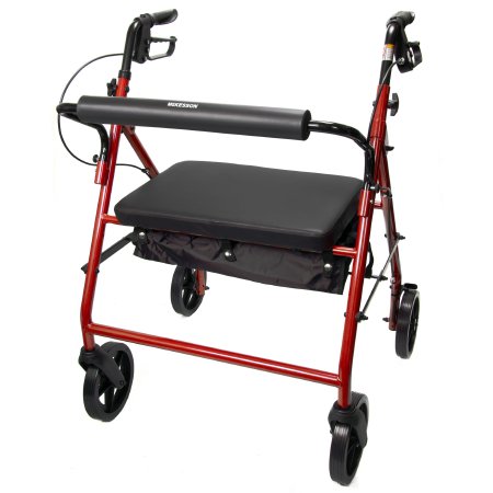 McKesson Bariatric 4 Wheel Rollator McKesson Red Adjustable Height / Heavy Duty / Folding Steel Frame - Each - 146-10216RD-1-EA