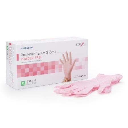 McKesson Exam Glove McKesson Pink Nitrile® Medium NonSterile Nitrile Standard Cuff Length Textured Fingertips Pink Not Rated - Case of 2500 - 14-6NPNK4-CS