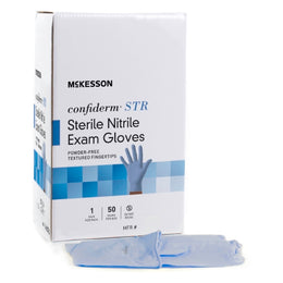 McKesson Exam Glove McKesson Confiderm® STR X-Large Sterile Pair Nitrile Standard Cuff Length Textured Fingertips Blue Not Rated - Pair - 14-6NSTR8-PR