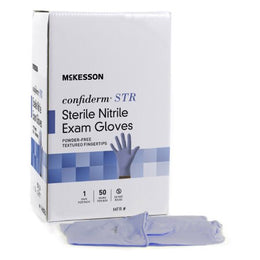 McKesson Exam Glove McKesson Confiderm® STR X-Large Sterile Pair Nitrile Standard Cuff Length Textured Fingertips Blue Not Rated - Case of 200 - 14-6NSTR8-CS