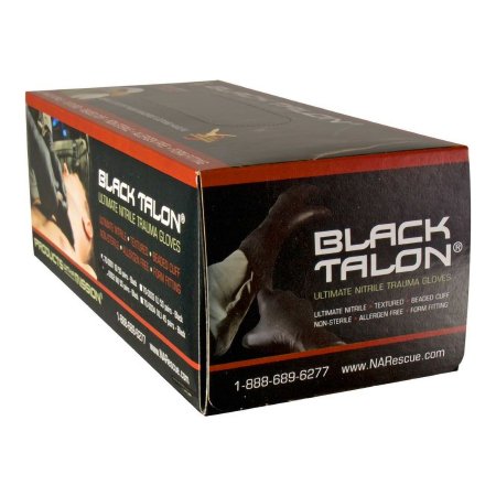 North American Rescue Exam Glove Black Talon® X-Large NonSterile Nitrile Extended Cuff Length Fully Textured Black Not Rated - Box of 90 - 70-0004-BX