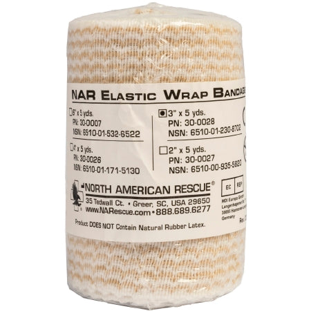 North American Rescue Elastic Bandage NAR 3 Inch X 5 Yard Single Hook and Loop Closure Tan NonSterile Medium Compression - Each - 30-0028-EA