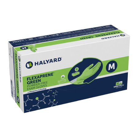 O&M Halyard Inc Exam Glove FLEXAPRENE* GREEN Medium NonSterile Chloroprene Standard Cuff Length Textured Fingertips Green Not Rated - Case of 2000 - 44794-CS