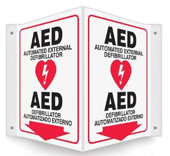 Accuform Signs Wall Sign First Aid Sign Bilingual Projection™ AED w/Symbol - Each - SBPSP657-EA