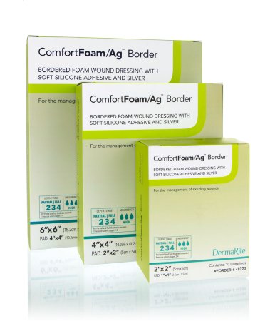 DermaRite Industries Silver Foam Dressing ComfortFoam/Ag™ Border 2 X 2 Inch Square Sterile - Box of 10 - 48220-BX