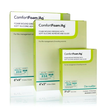 DermaRite Industries Silver Foam Dressing ComfortFoam/Ag™ 2 X 2 Inch Square Sterile - Box of 10 - 49220-BX