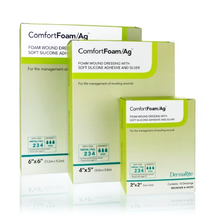 DermaRite Industries Silver Foam Dressing ComfortFoam/Ag™ 2 X 2 Inch Square Sterile - Each - 49220-EA