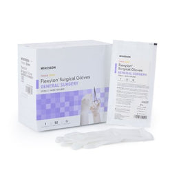 McKesson Surgical Glove McKesson Finessis Zero® Size 8.5 Sterile Flexylon® Synthetic Standard Cuff Length Micro-Textured White Chemo Tested - Box of 50 - 14-92085-BX