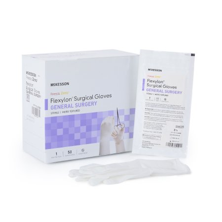 McKesson Surgical Glove McKesson Finessis Zero® Size 8.5 Sterile Flexylon® Synthetic Standard Cuff Length Micro-Textured White Chemo Tested - Case of 200 - 14-92085-CS