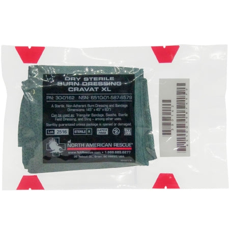 North American Rescue Non-Adherent Burn Dressing Cravat XL Burn 45 X 45 X 63 Inch Sterile Rectangle - Each - 30-0162W-EA