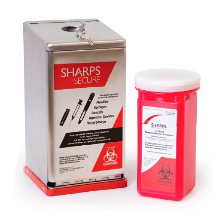 Sharps Compliance Sharps Container Sharps Secure Red Base 8.62 H X 4.5 W X 4.5 L Inch Vertical Entry 0.375 Gallon - Case of 4 - 50060-004-CS