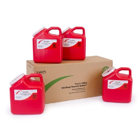 Sharps Compliance Mailback Sharps Container TakeAway® Recovery System Red Base Vertical Entry 2 Gallon - Case of 4 - 82004-CS