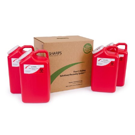 Sharps Compliance Mailback Sharps Container TakeAway® Recovery System Red Base 9 L X 6 W X 17 H Inch Vertical Entry 3 Gallon - Case of 4 - 83004-CS