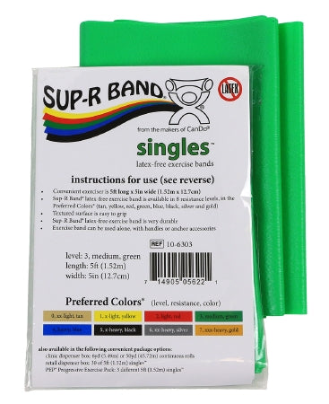 Fabrication Enterprises Exercise Resistance Band Sup-R Band® Green 5 Inch X 5 Foot Medium Resistance - Each - 10-6303-EA
