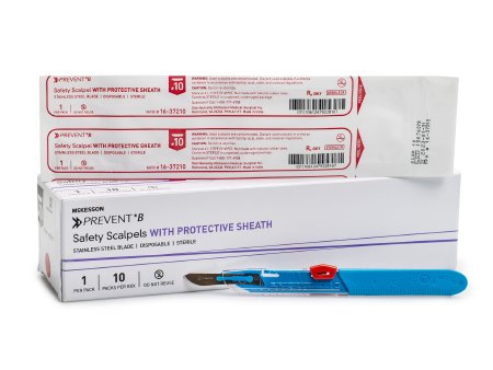 McKesson Safety Scalpel McKesson Prevent® B No. 10 Stainless Steel / Plastic Classic Grip Handle Sterile Disposable - Each - 16-37210-EA
