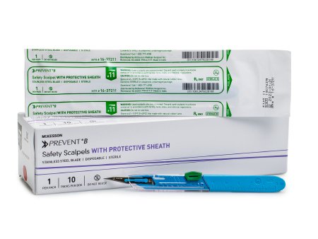 McKesson Safety Scalpel McKesson Prevent® B No. 11 Stainless Steel / Plastic Classic Grip Handle Sterile Disposable - Case of 500 - 16-37211-CS