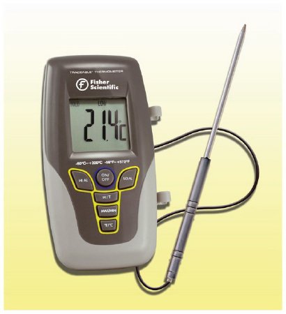 Fisher Scientific Digital Thermometer with Alarm Fisherbrand™ Traceable® Kangaroo™ Celsius -50Â° to 300Â°C Stainless Steel Probe Flip-out Stand Battery Operated - Each - 1464979-EA